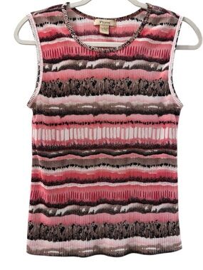 Plisse’ vintage women’s Large sleeveless abstract multicolored coral top